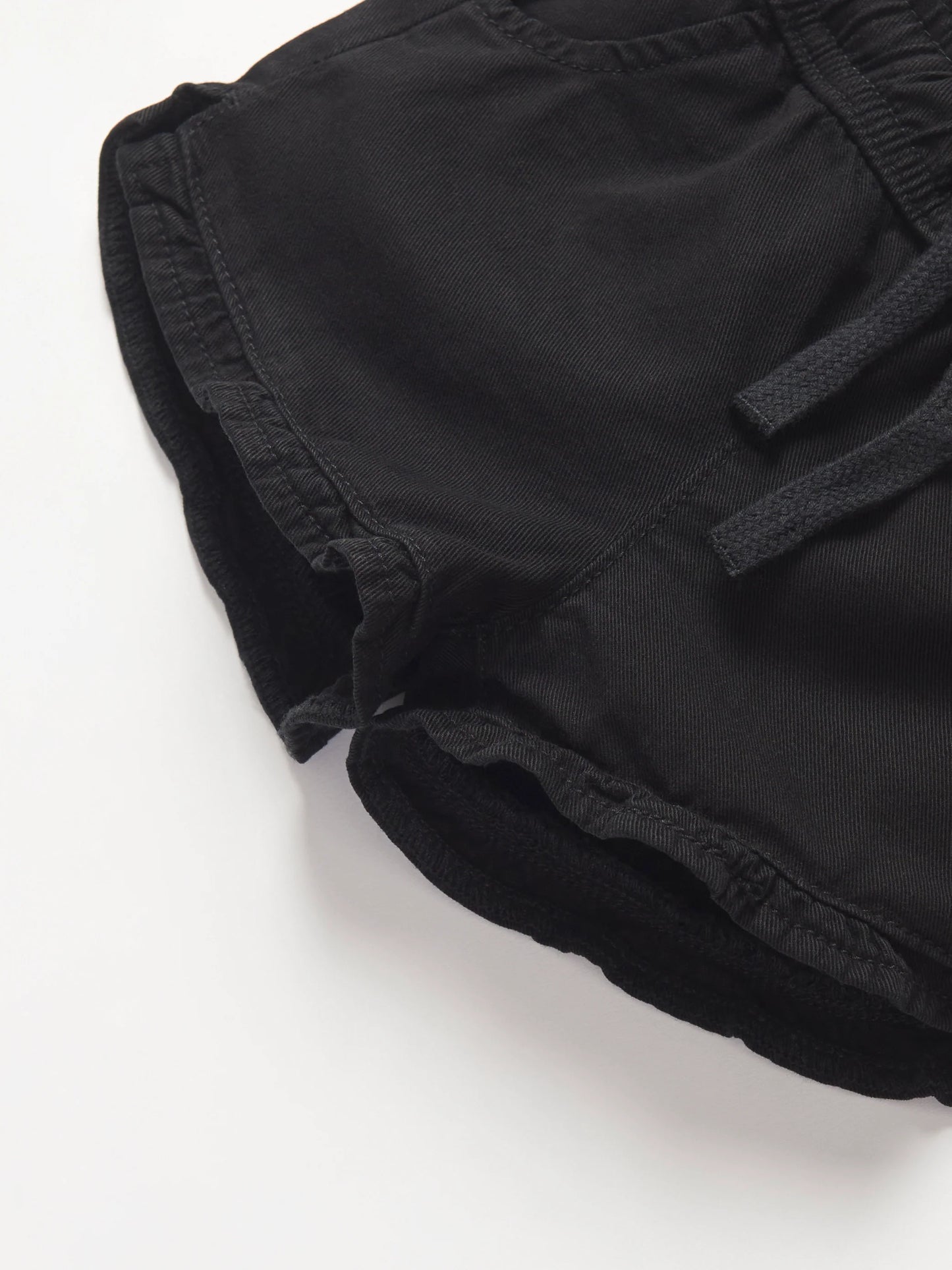 Ruffle Cotton Twill Short | Black