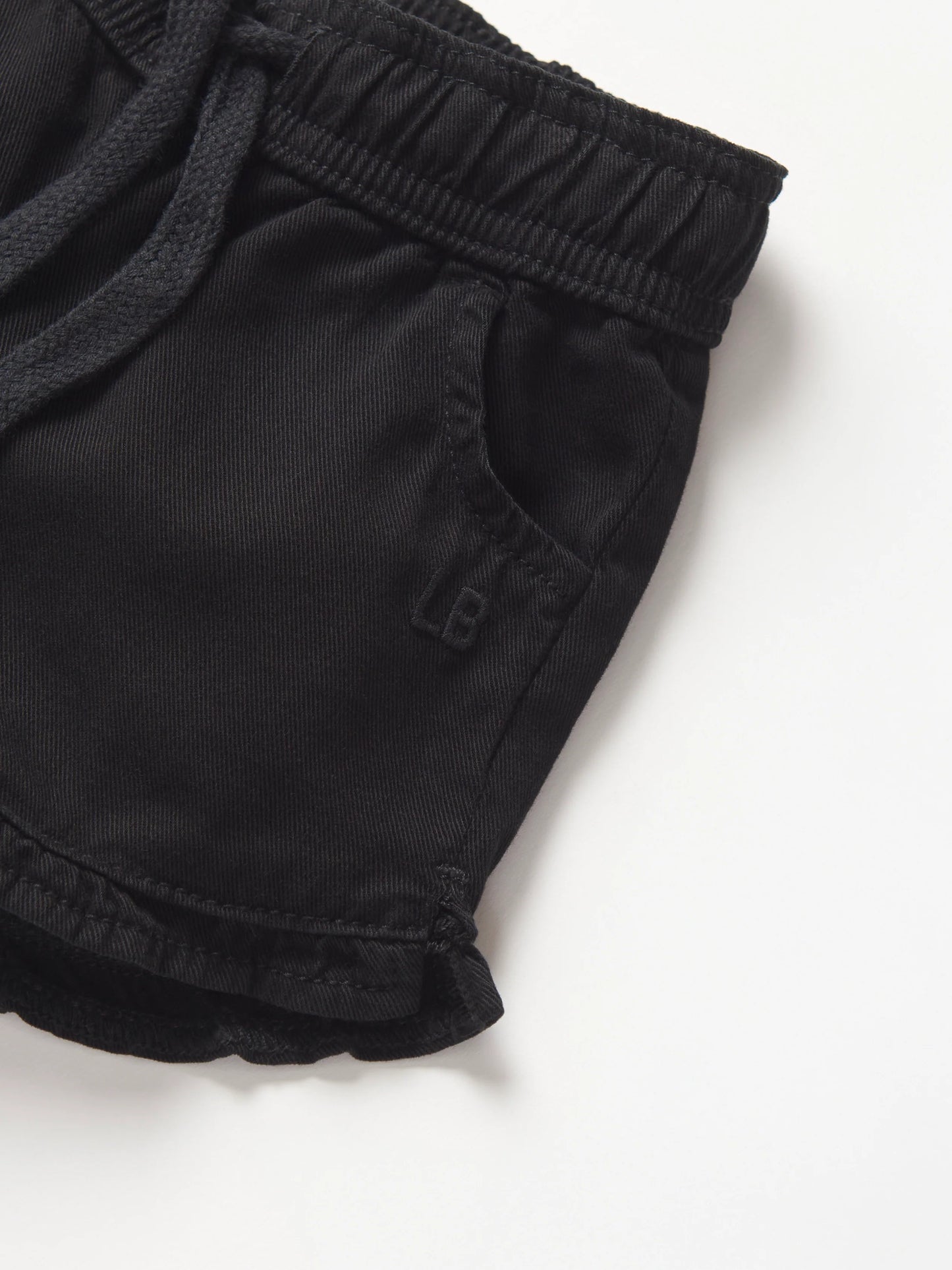 Ruffle Cotton Twill Short | Black