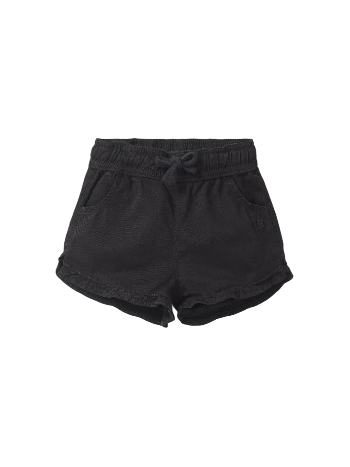 Ruffle Cotton Twill Short | Black