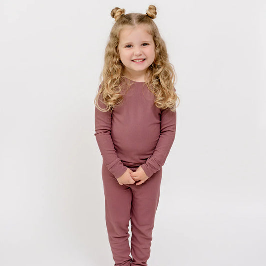 Bamboo Pajama Set | Plum Small Ribbed
