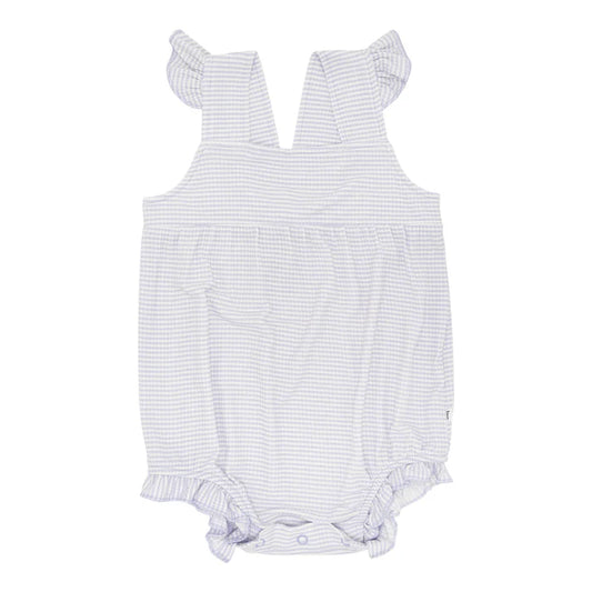 Flutter Sleeve Romper | Lavender Small Stripe (Ribbed)