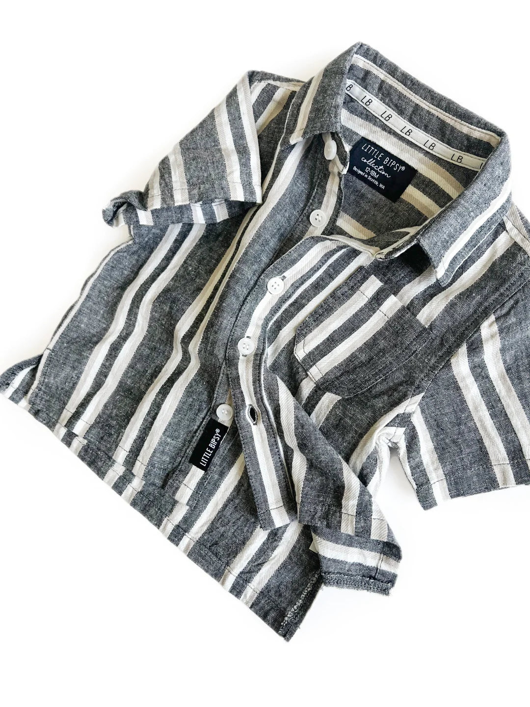 Linen Button Up | Charcoal Stripe