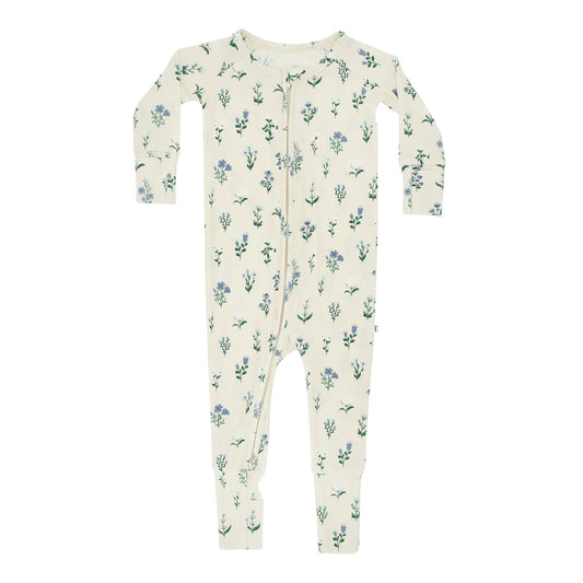 Bamboo Zip Sleeper w/ Fold-Over Feet | Morning Meadow Small Ribbed