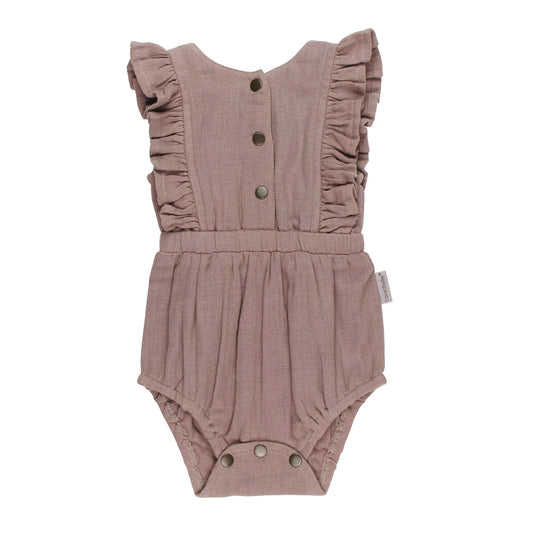 Organic Muslin Ruffle Bodysuit | Almond