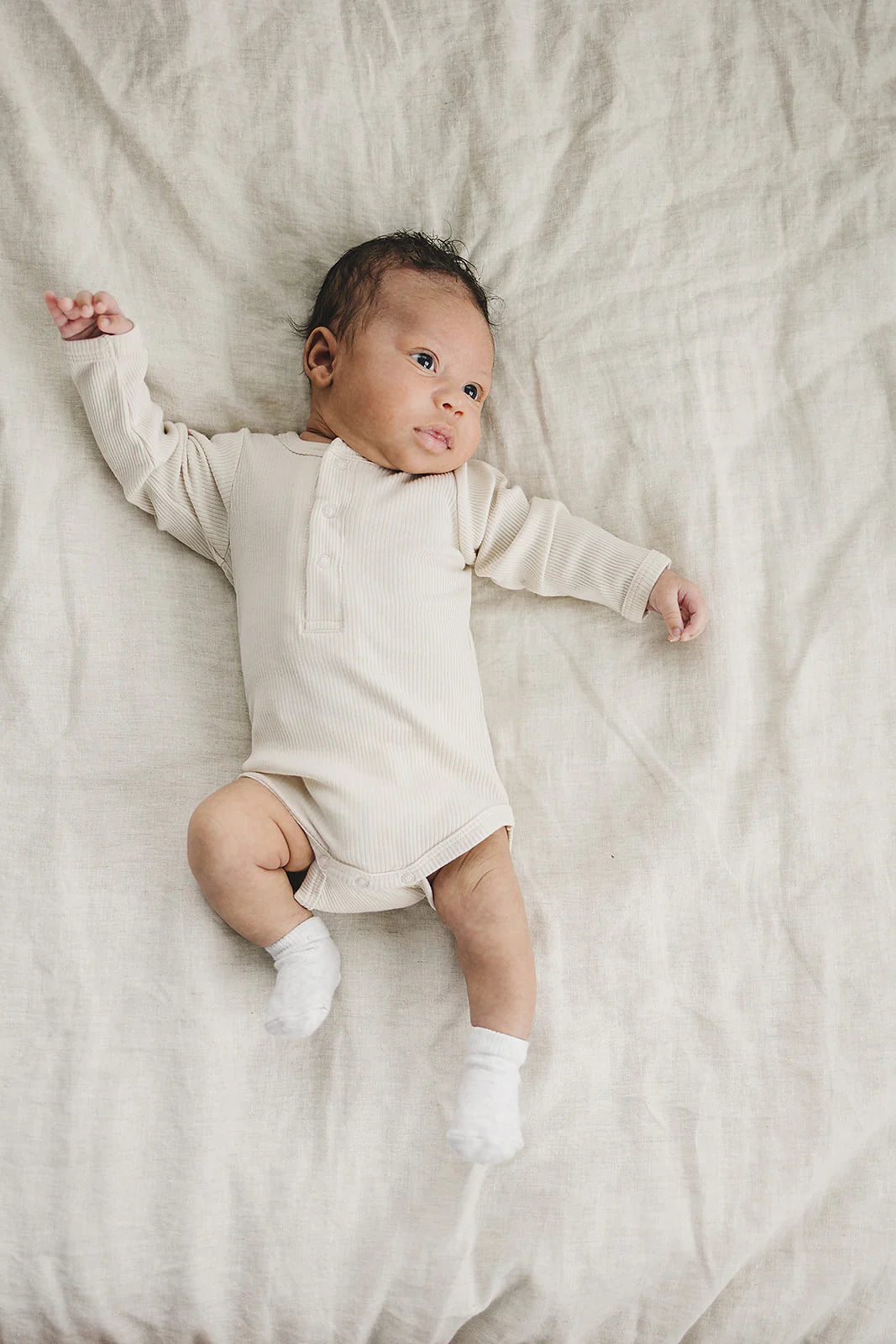Organic Cotton Long Sleeve Ribbed Bodysuit | Vanilla