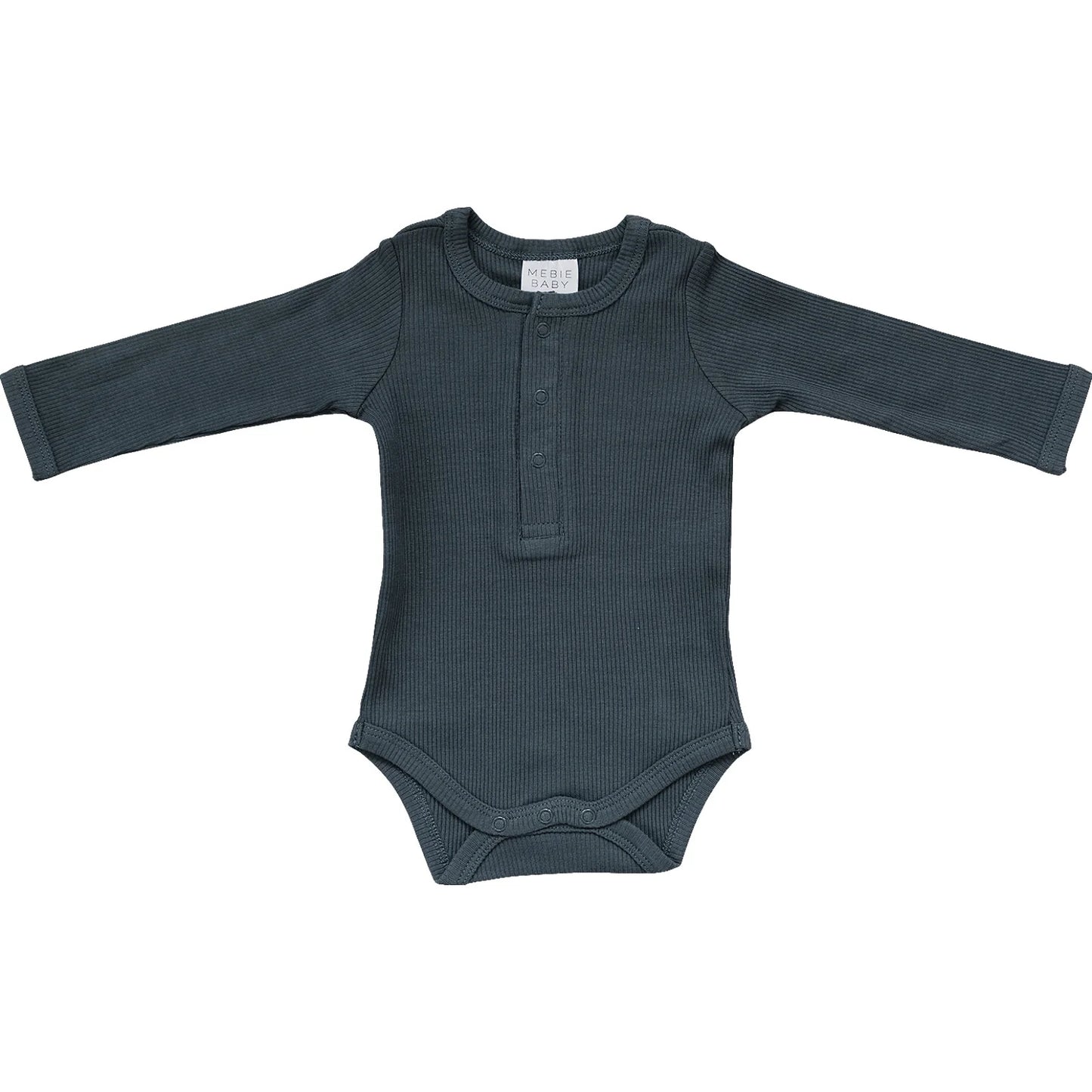Organic Cotton Long Sleeve Ribbed Bodysuit | Charcoal