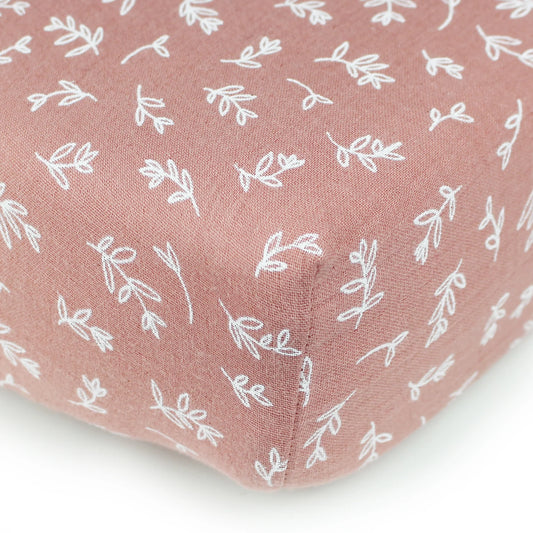 Organic Muslin Crib Sheet | Desert Rose Leaves