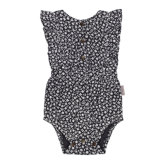 Organic Muslin Ruffle Bodysuit | Navy Floral