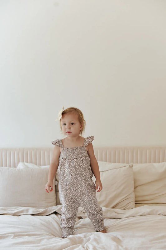 Organic Muslin Sleeveless Romper | Almond Floral