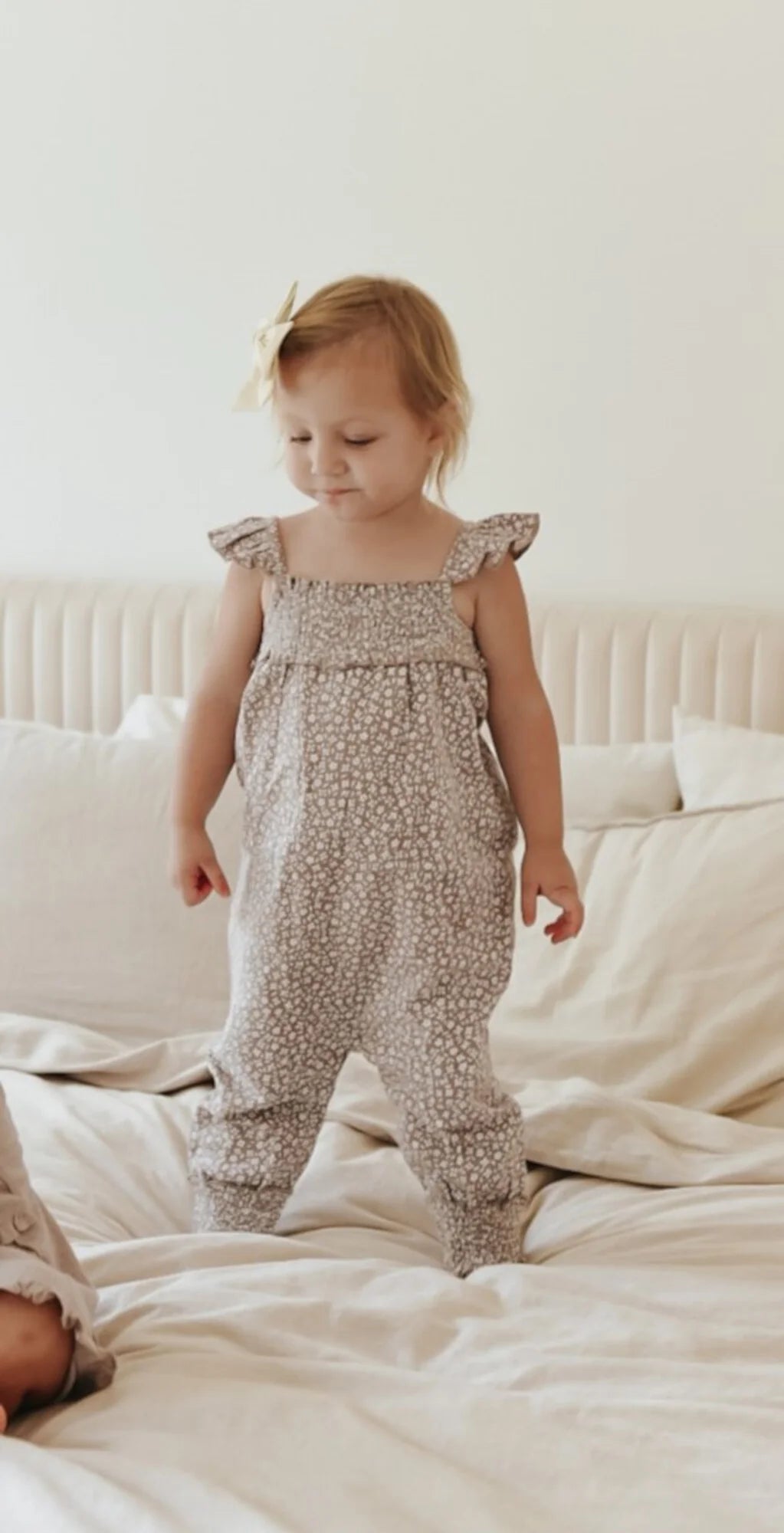Organic Muslin Sleeveless Romper | Almond Floral