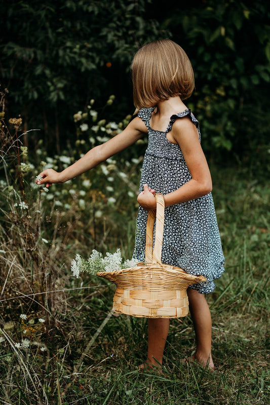 Organic Muslin Summer Dress | Navy Floral