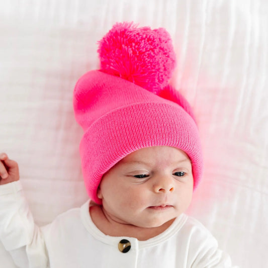 Neon Pink Beanie with Pom