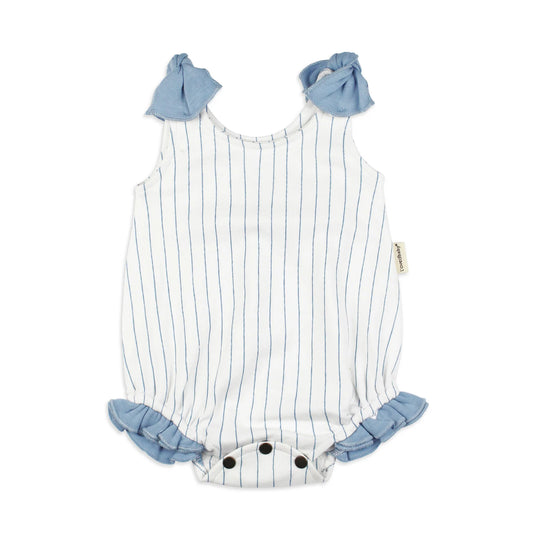 Pool Pinstripe | Organic Bowtie Shoulder Romper