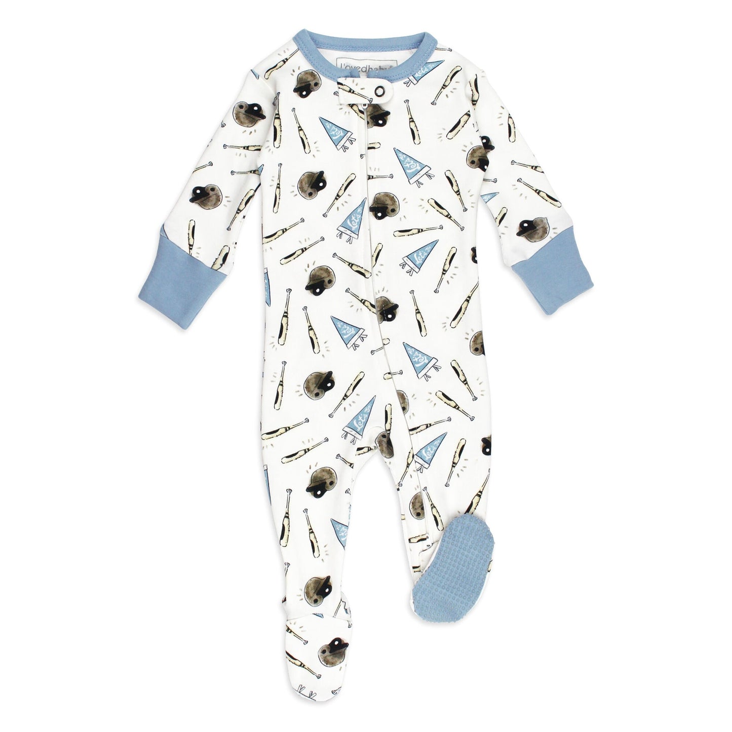 Organic Cotton Zipper Footie | Let's Go (Blue Baseball)
