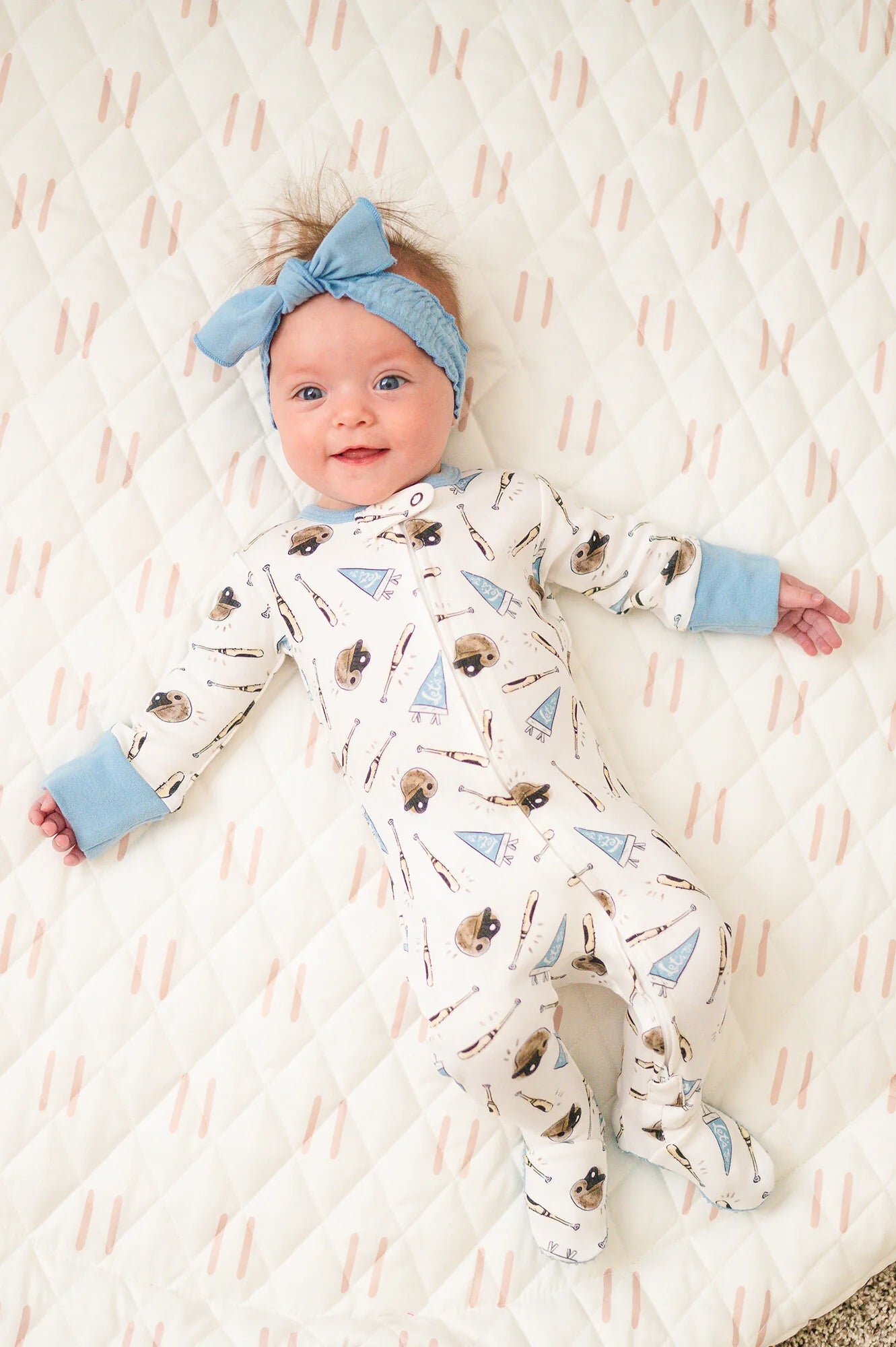 Organic Cotton Zipper Footie | Let's Go (Blue Baseball)