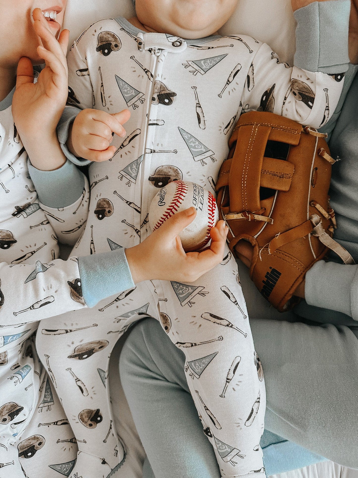 Organic Cotton Zipper Footie | Let's Go (Blue Baseball)