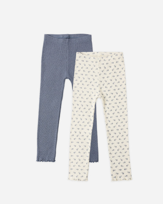Ribbed Legging Set || Natural Blue Ditsy, Heathered Marine