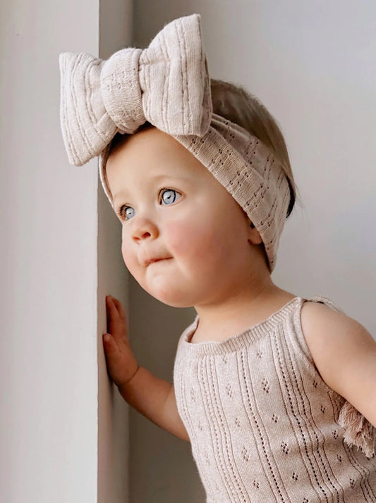 Luna + Luca Pointelle Bow Headband | Beige