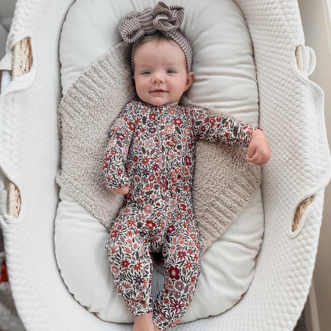 Bamboo Sleeper w/ Fold-Over Feet | Fall Blooms (Small Ribbed)
