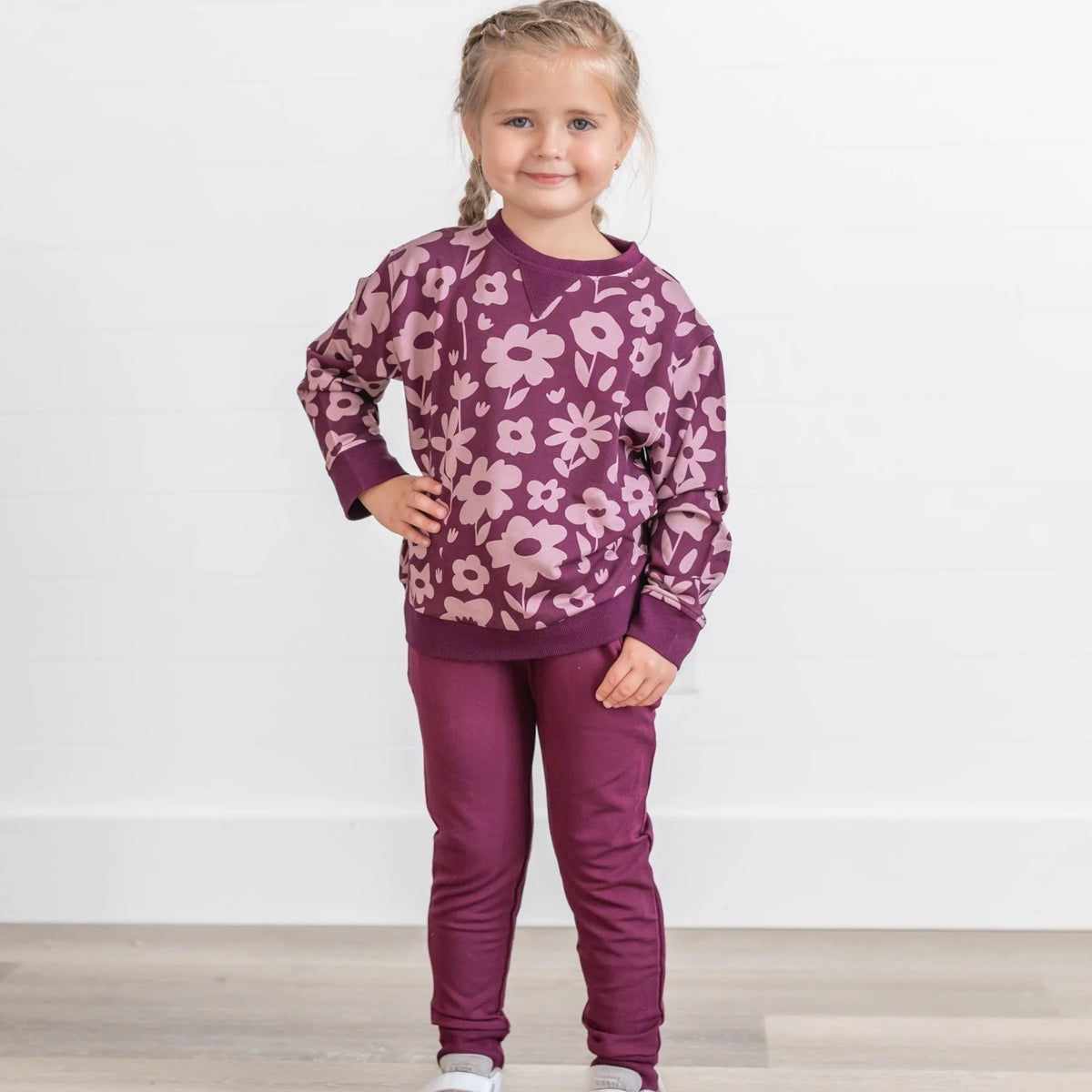 Bamboo French Terry Pullover | Deep Plum Floral