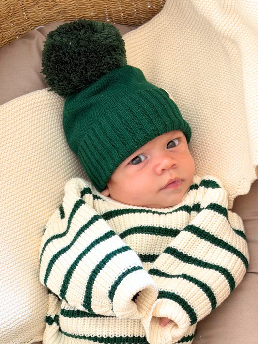 Pom Knit Beanie | Alpine Green