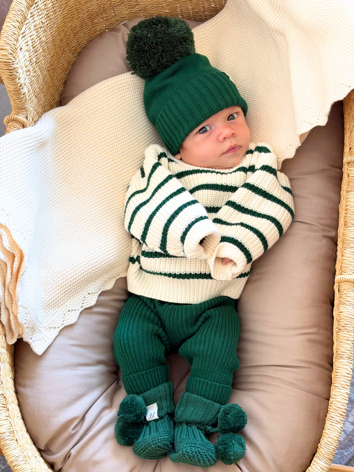 Chunky Knit Striped Sweater | Alpine Green