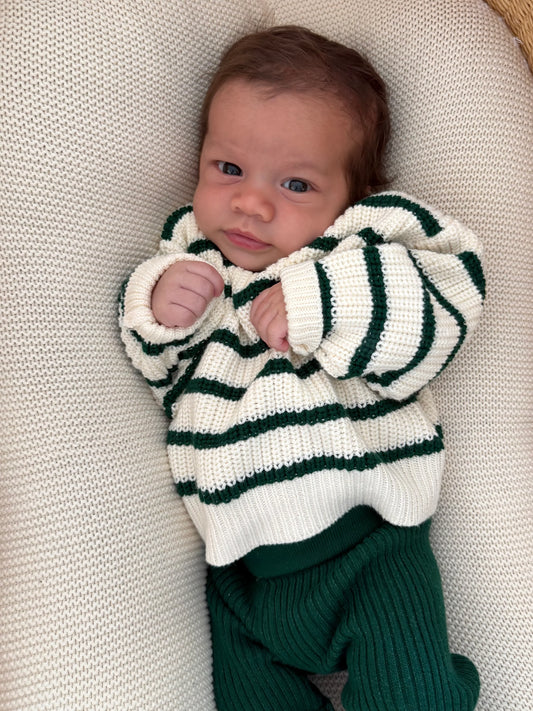 Chunky Knit Striped Sweater | Alpine Green