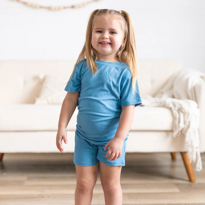 Shorts Two-Piece Bamboo Set | Poolside Blue (Ribbed)