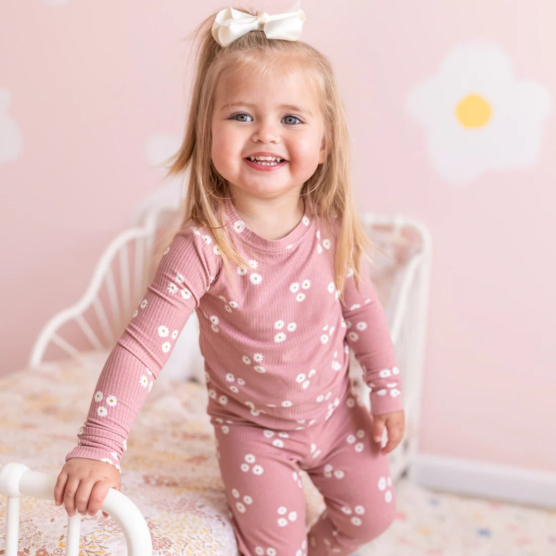 Bamboo Pajama Set | Mauve Blooms Small Ribbed