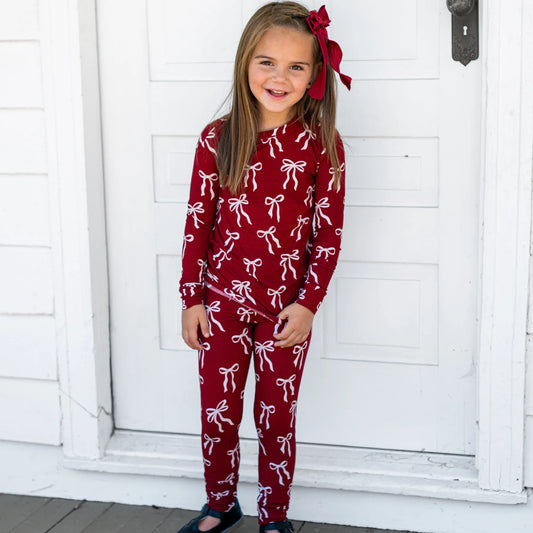 Red Coquette Bows | Small Ribbed Bamboo Pajama Set