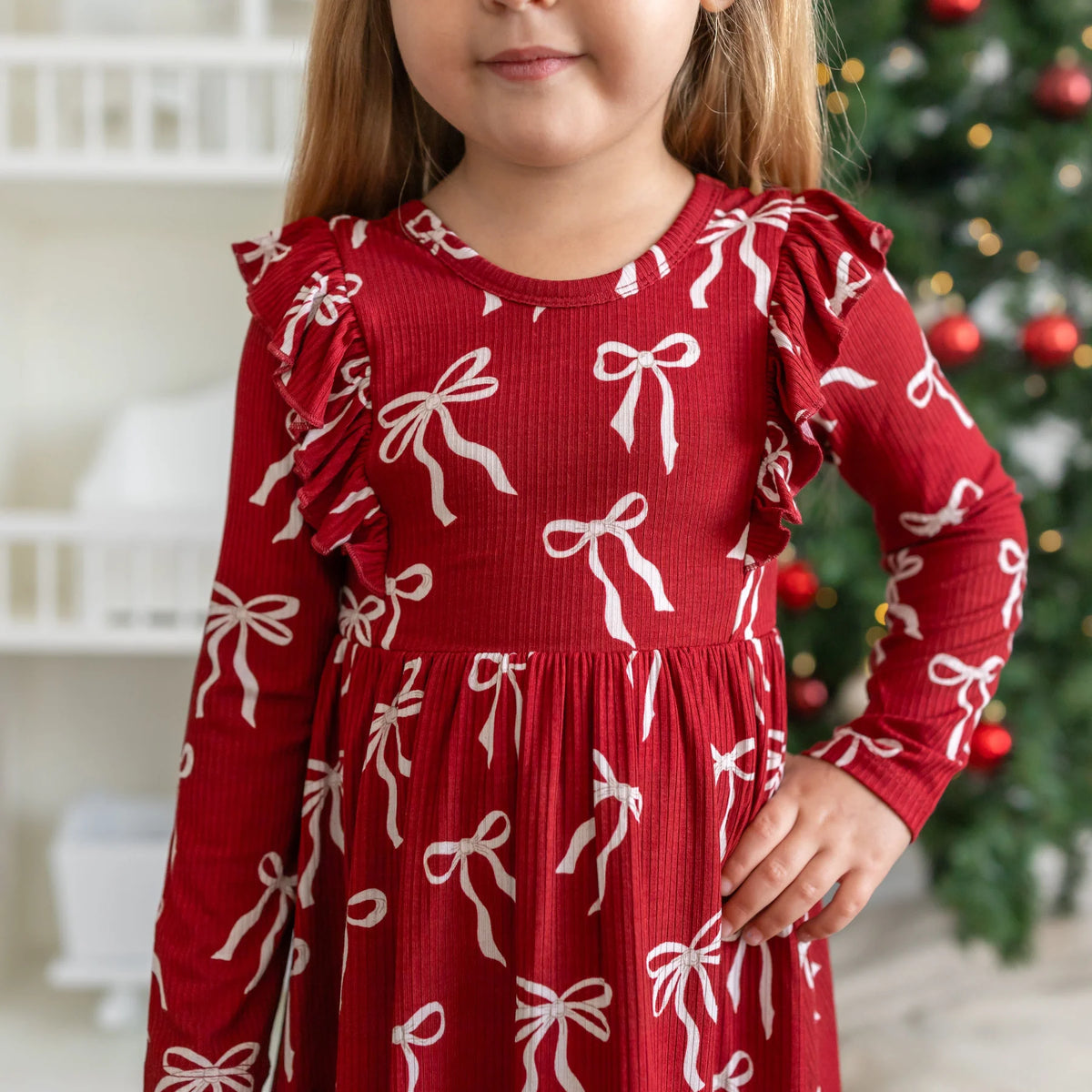 Red Coquette Bows | Ruffle Long Sleeve Dress