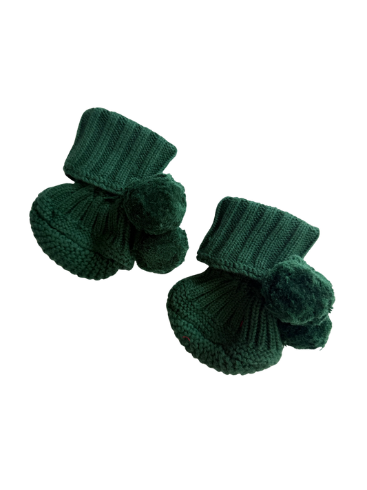 Pom Knit Booties | Alpine Green