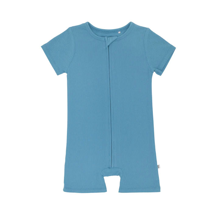 Bamboo Summer Zip Romper | Poolside Blue (Ribbed)