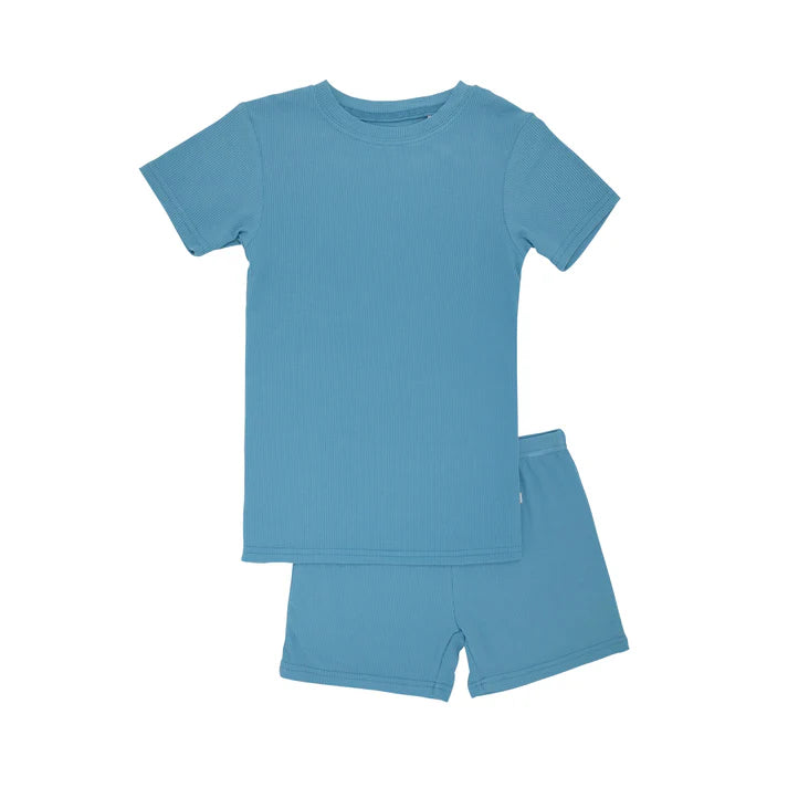 Shorts Two-Piece Bamboo Set | Poolside Blue (Ribbed)