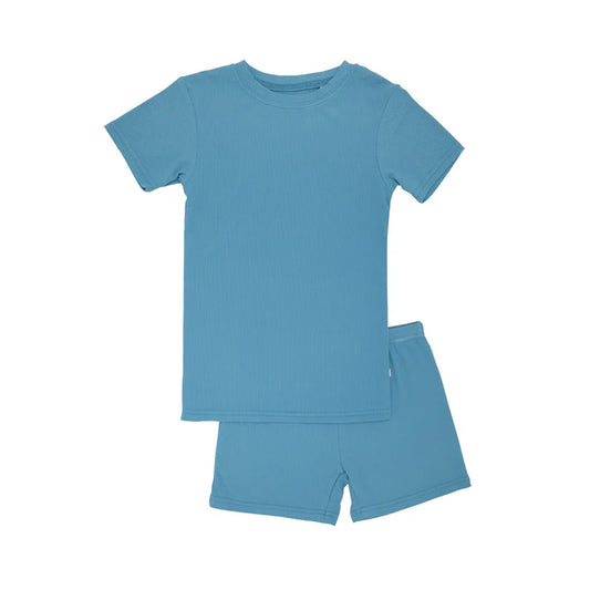 Shorts Two-Piece Bamboo Set | Poolside Blue (Ribbed)