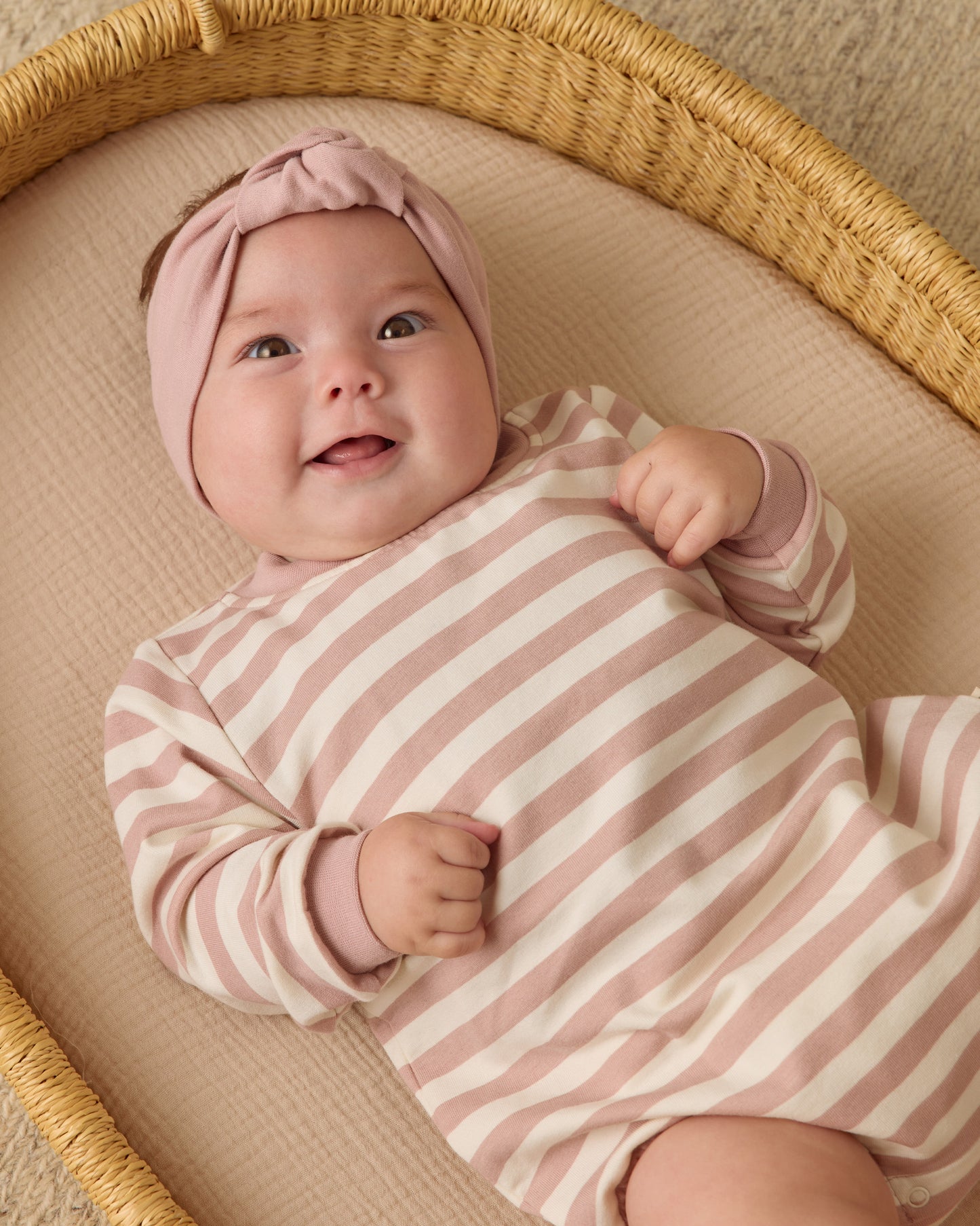 Crewneck Bubble Romper || Pink Stripe