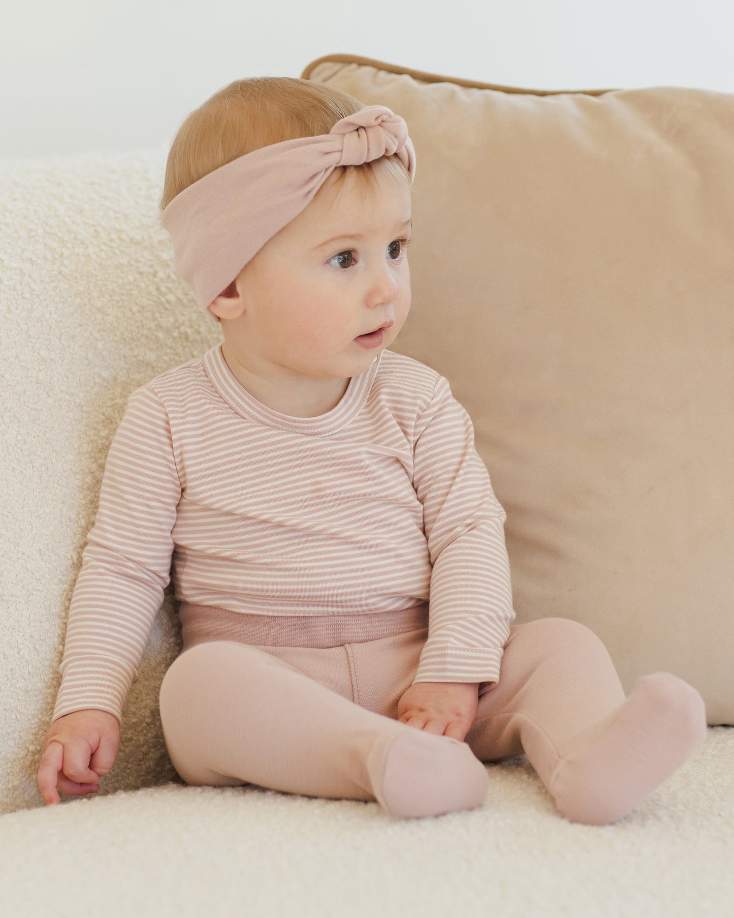 Side Snap Bodysuit + Pant Set || Rose Micro Stripe