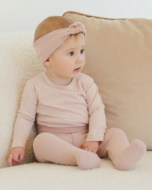 Side Snap Bodysuit + Pant Set || Rose Micro Stripe