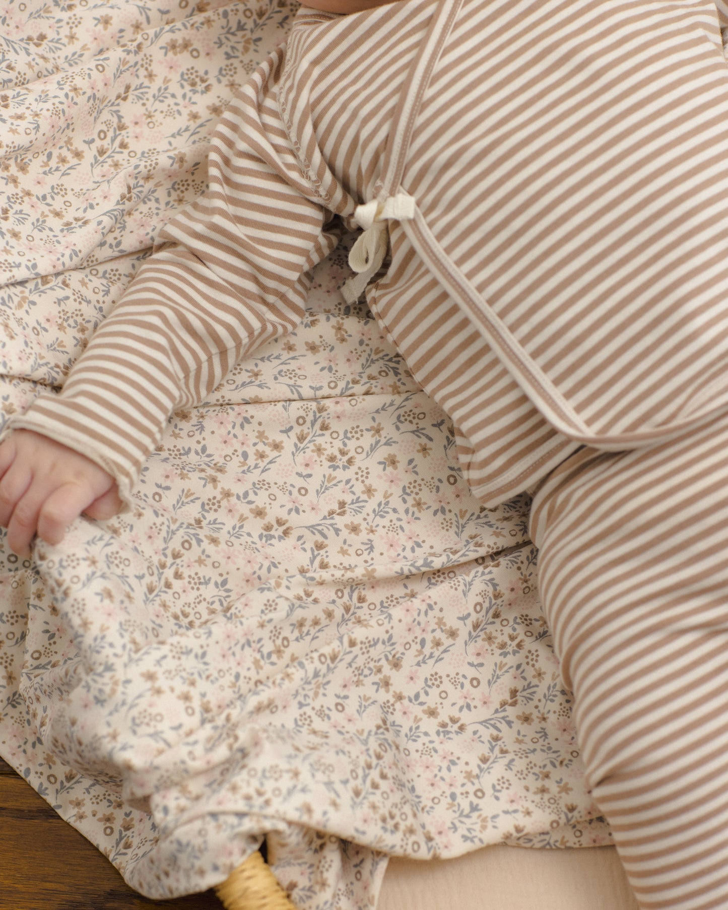 Wrap Top + Footed Pant Set || Almond Stripe