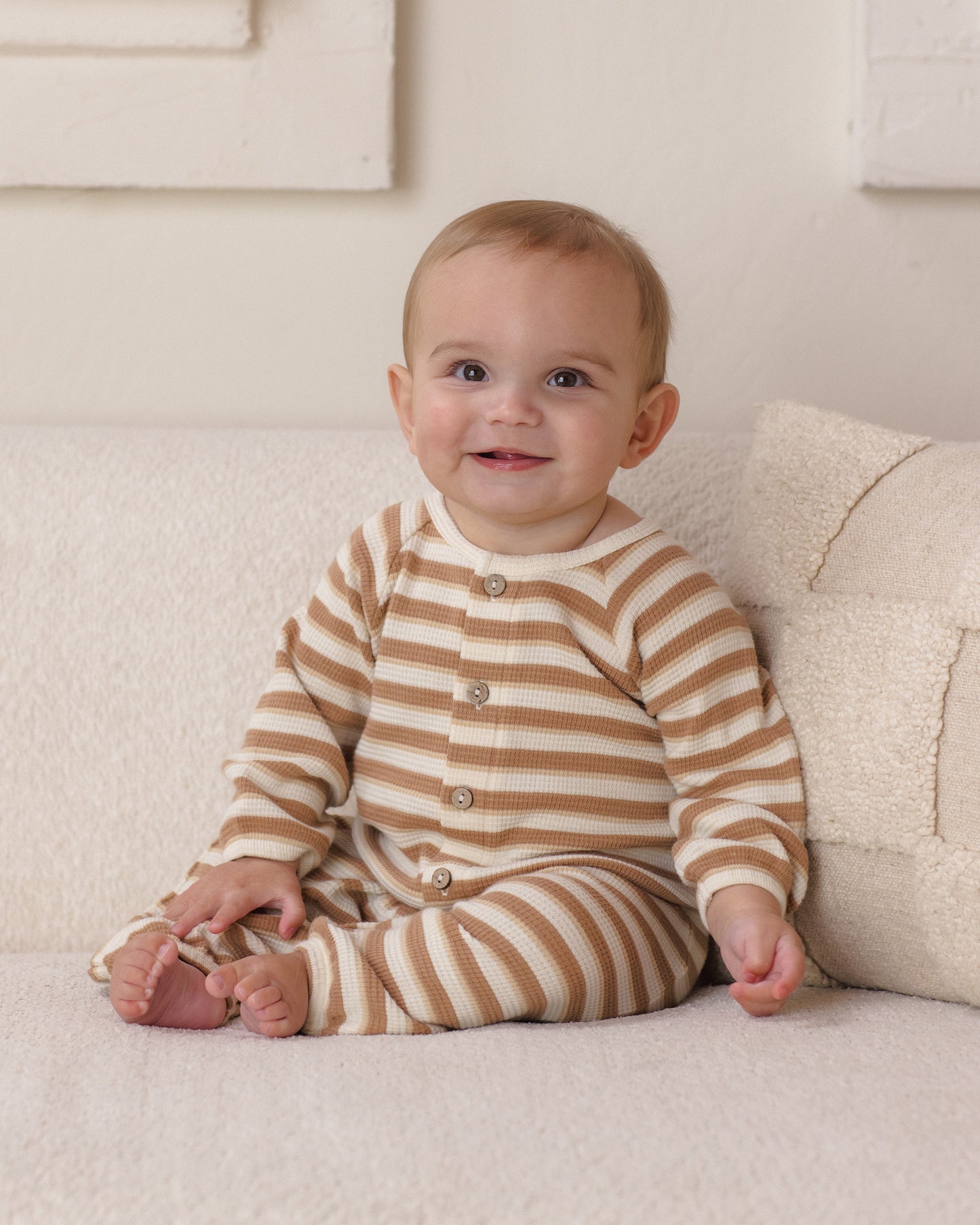 Waffle Long Sleeve Jumpsuit || Spice Stripe