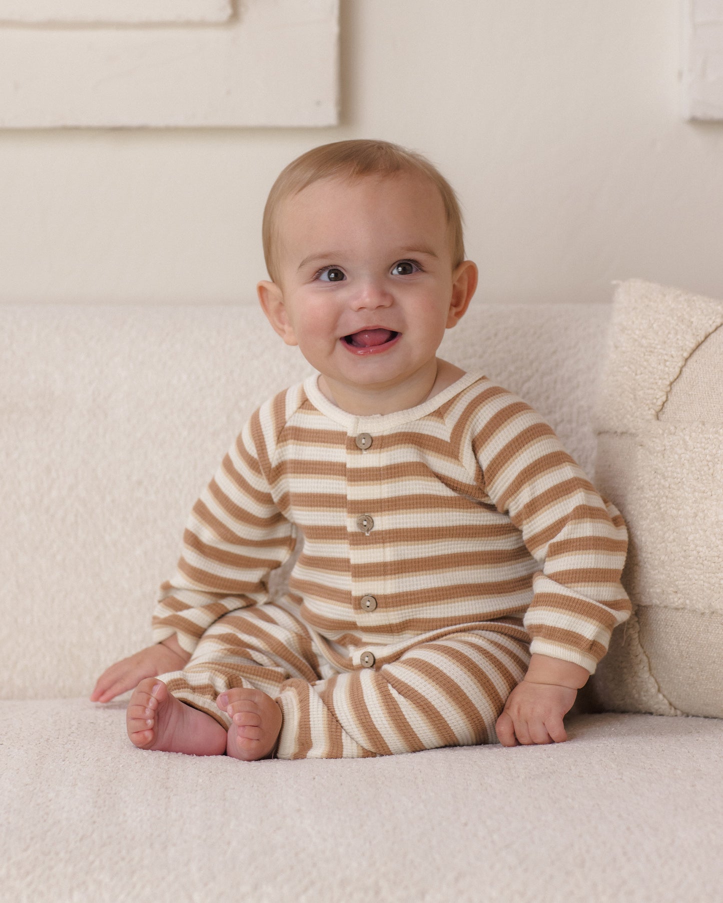 Waffle Long Sleeve Jumpsuit || Spice Stripe
