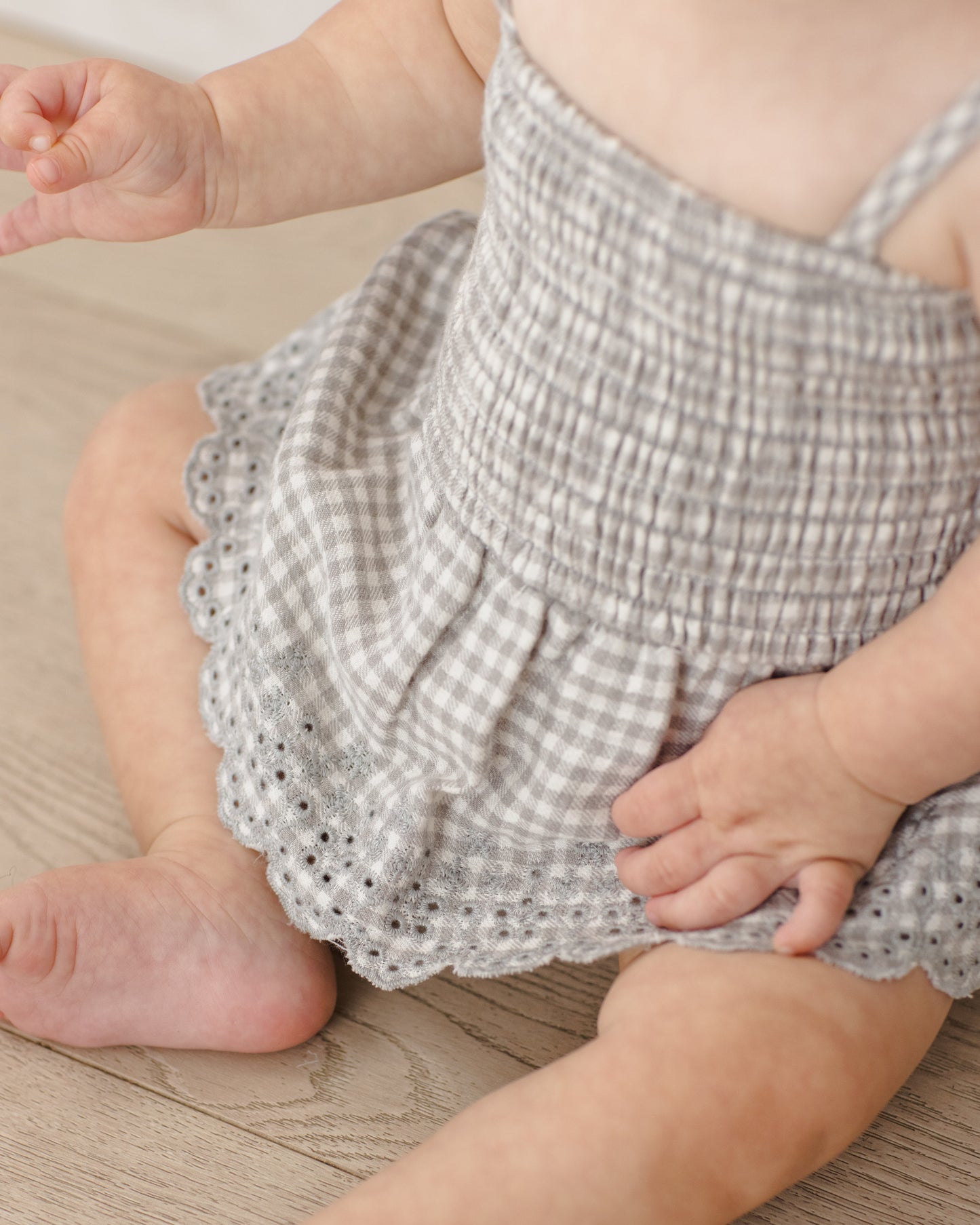 Smocked Skirted Romper || Sage Gingham