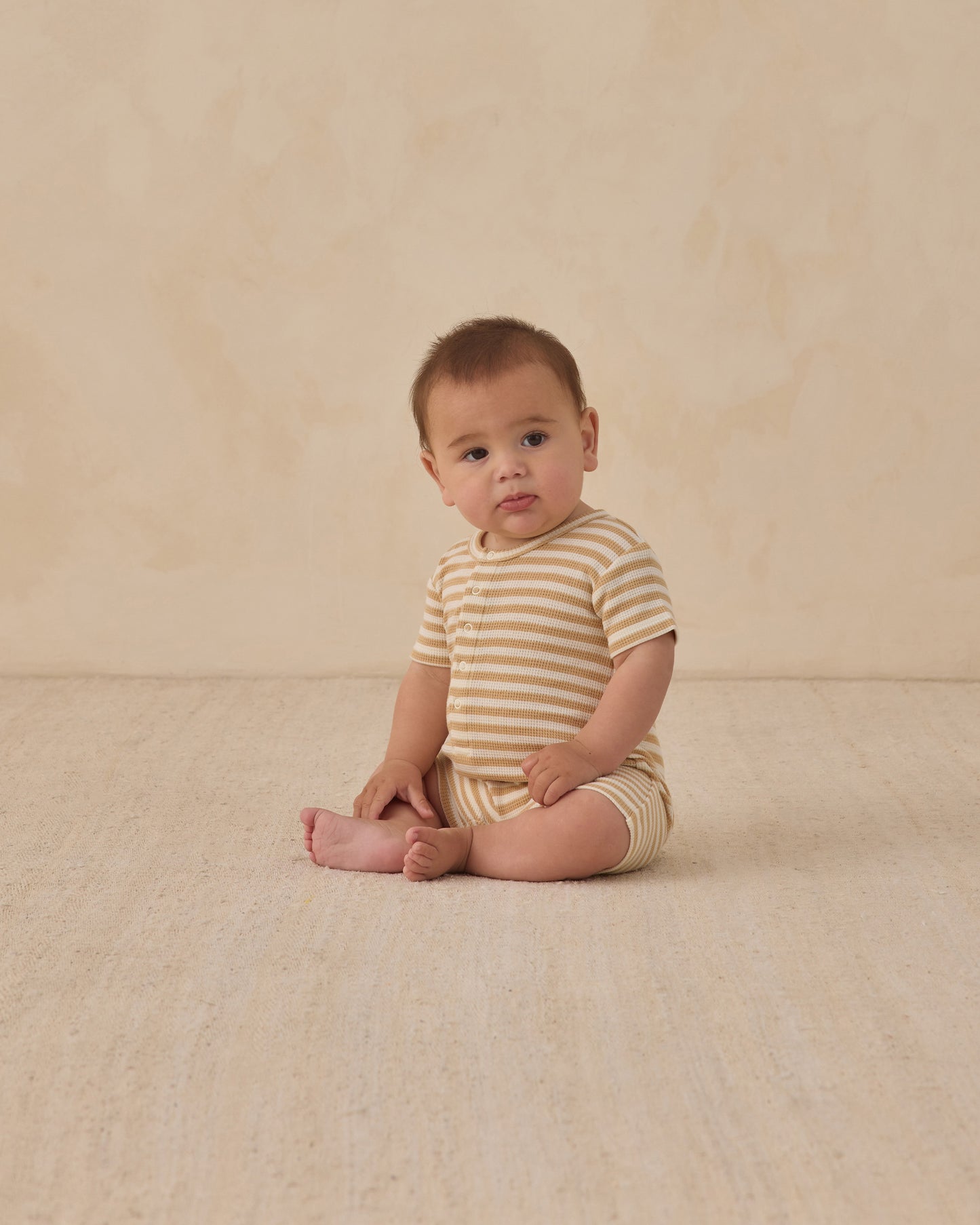 Waffle Snap Romper || Butterscotch Stripe