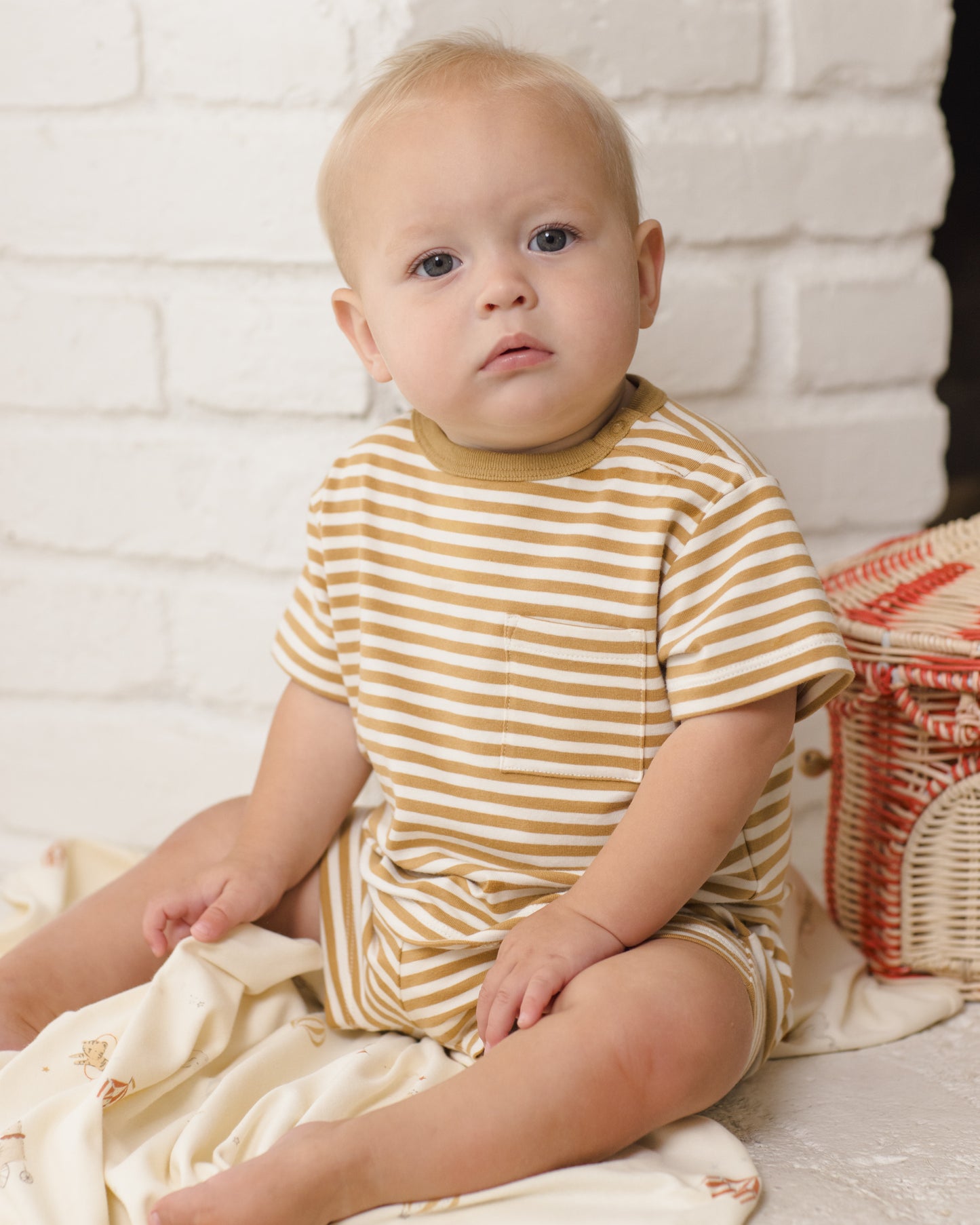 Boxy Pocket Tee + Short Set || Honey Stripe