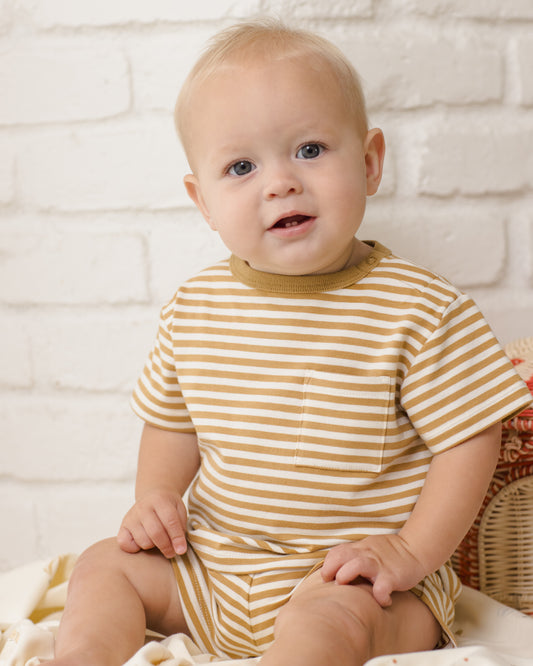 Boxy Pocket Tee + Short Set || Honey Stripe