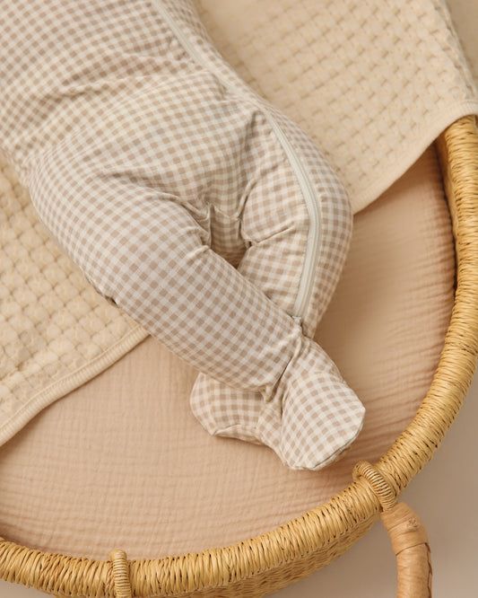 Bamboo Zip Footie || Oat Gingham