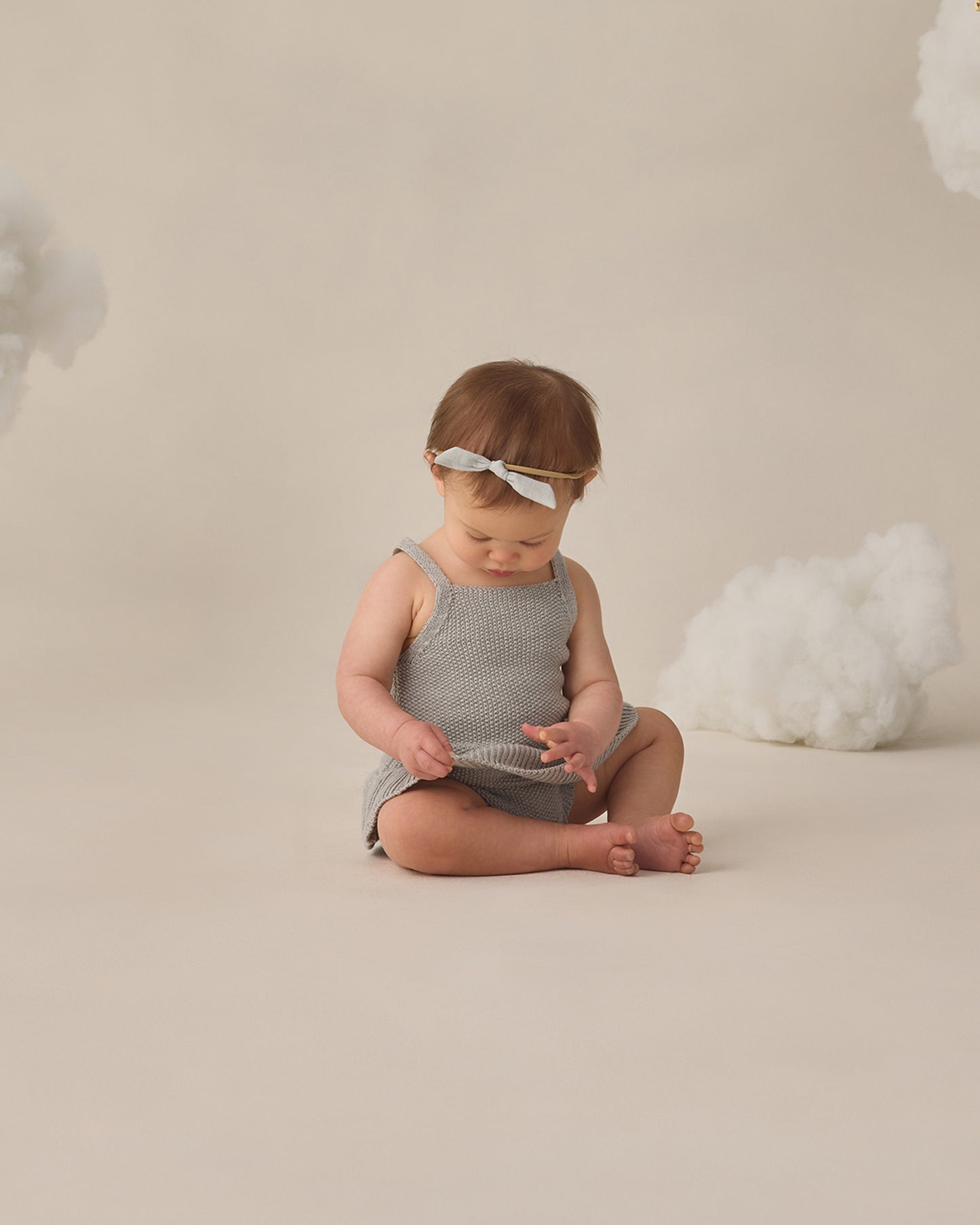 Knit Ruffle Romper || Heathered Sky