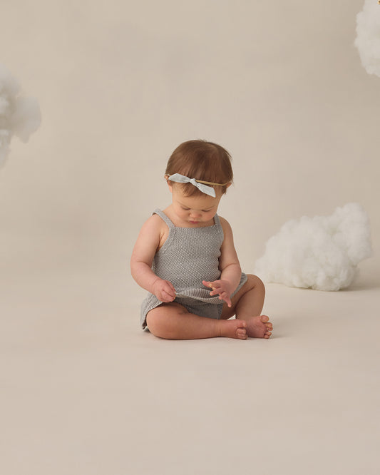 Knit Ruffle Romper || Heathered Sky