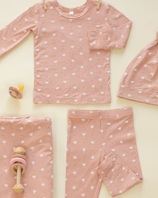 Bamboo Pajama Set || Pink Hearts