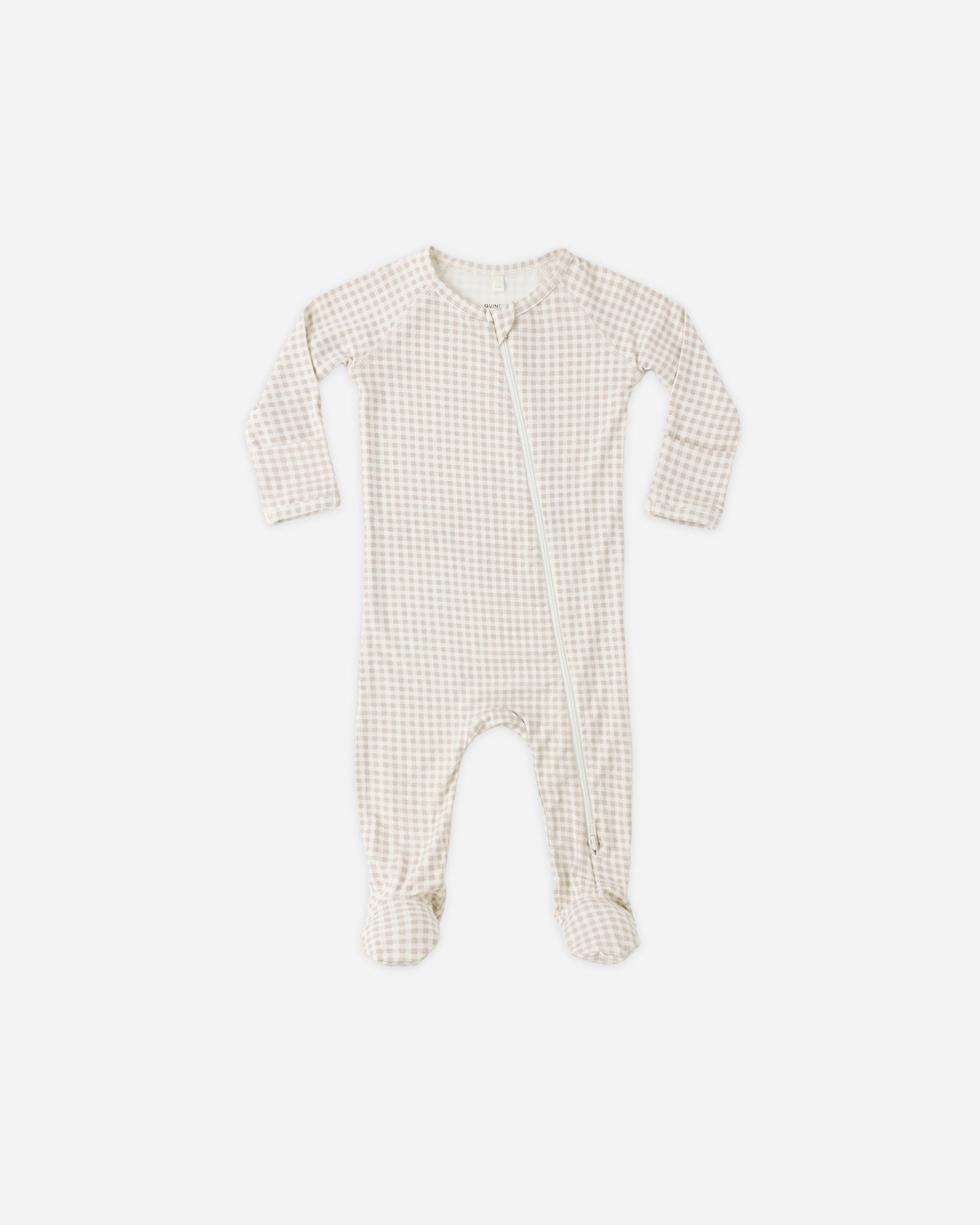 Bamboo Zip Footie || Oat Gingham